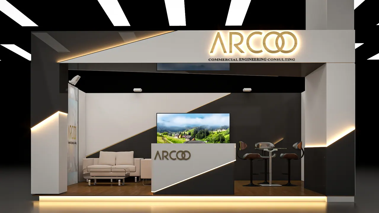 3D render of the ARCOO exhibition stand designed by KO DESIGN