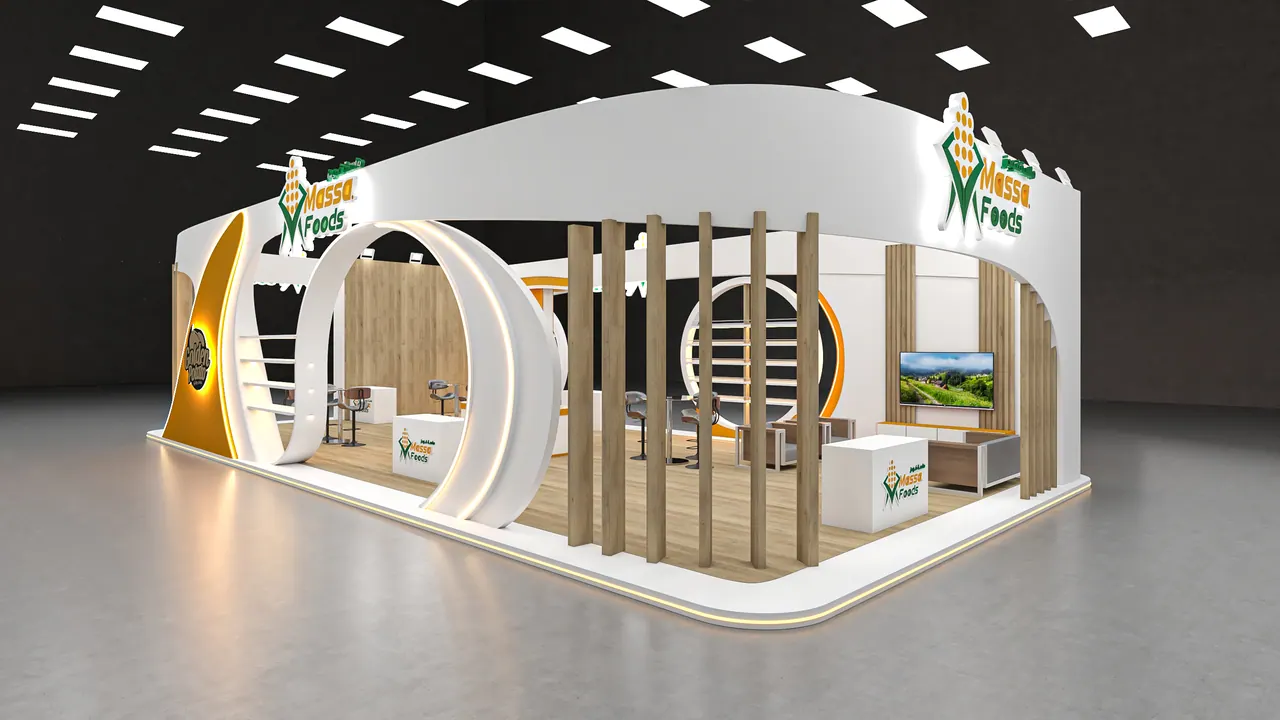 3D render of the Massa Foods exhibition stand designed by KO DESIGN